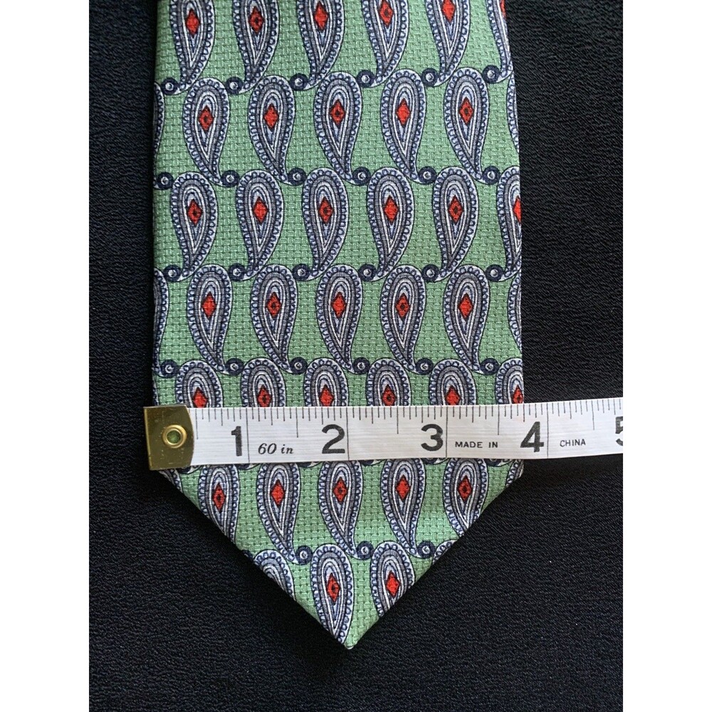 Vtg 80s 90s Tom James Silk Neck Tie Textured Mint Green Red Paisley Designer NOS - Picture 8 of 9